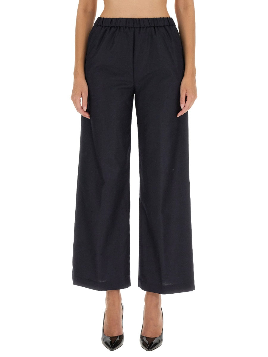 Wide Leg Virgin Wool-Cashmere Blend Flannel Pants