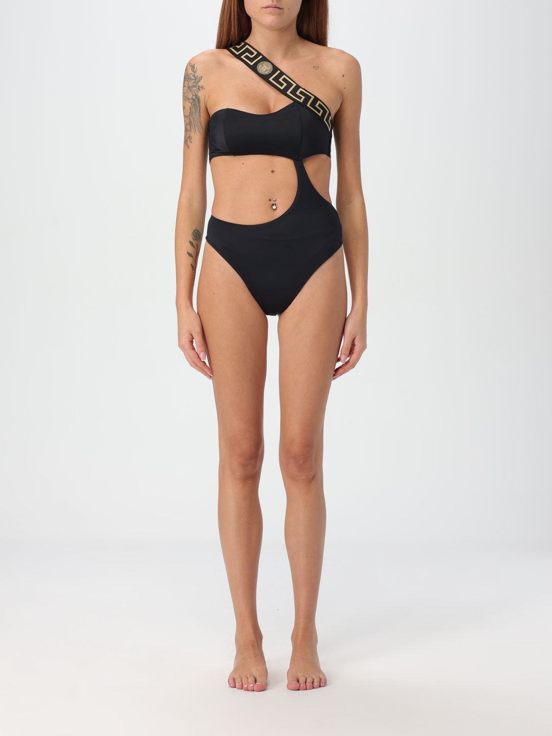 Greca-trim cut-out swimsuit - Red