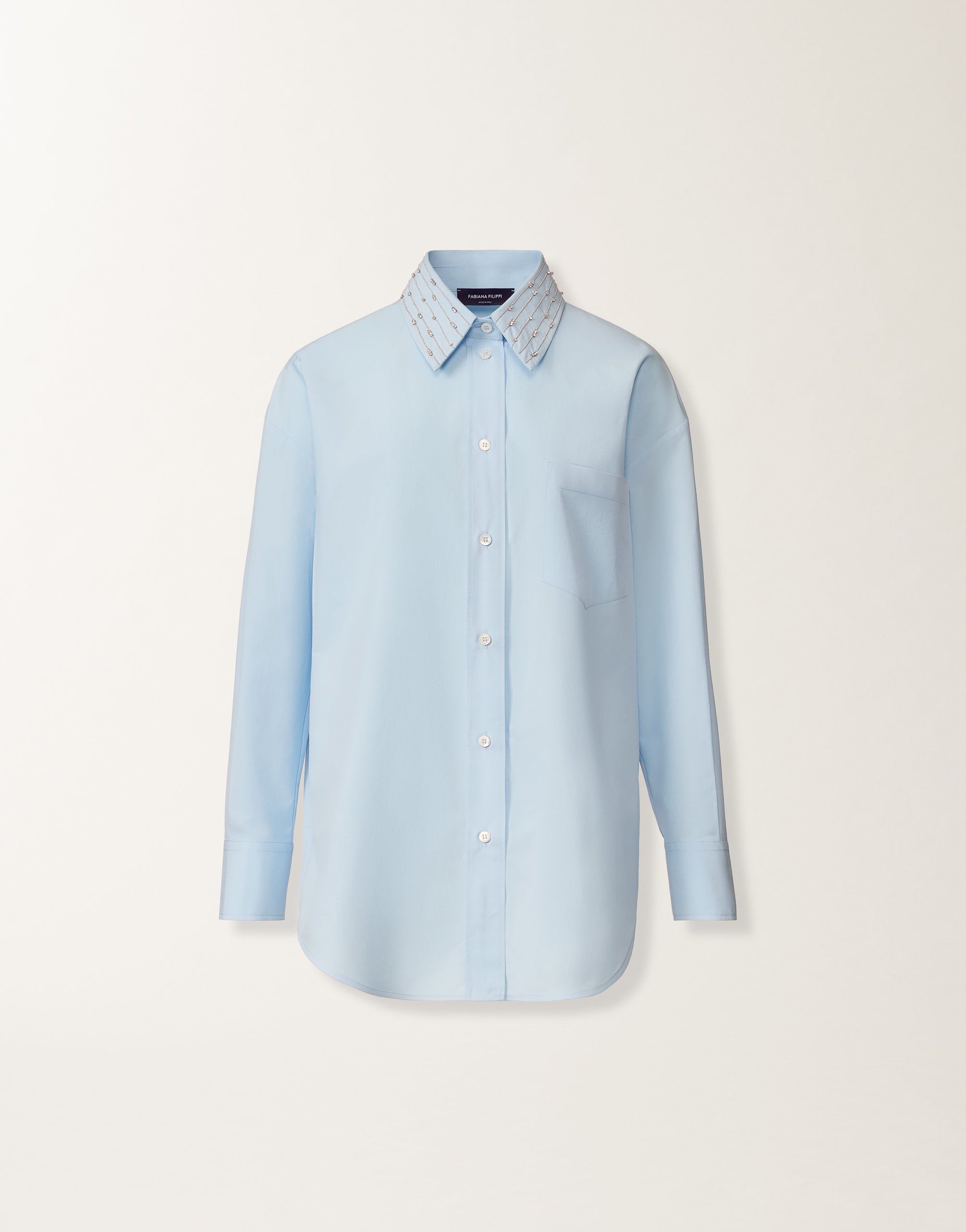 Long sky blue poplin shirt
