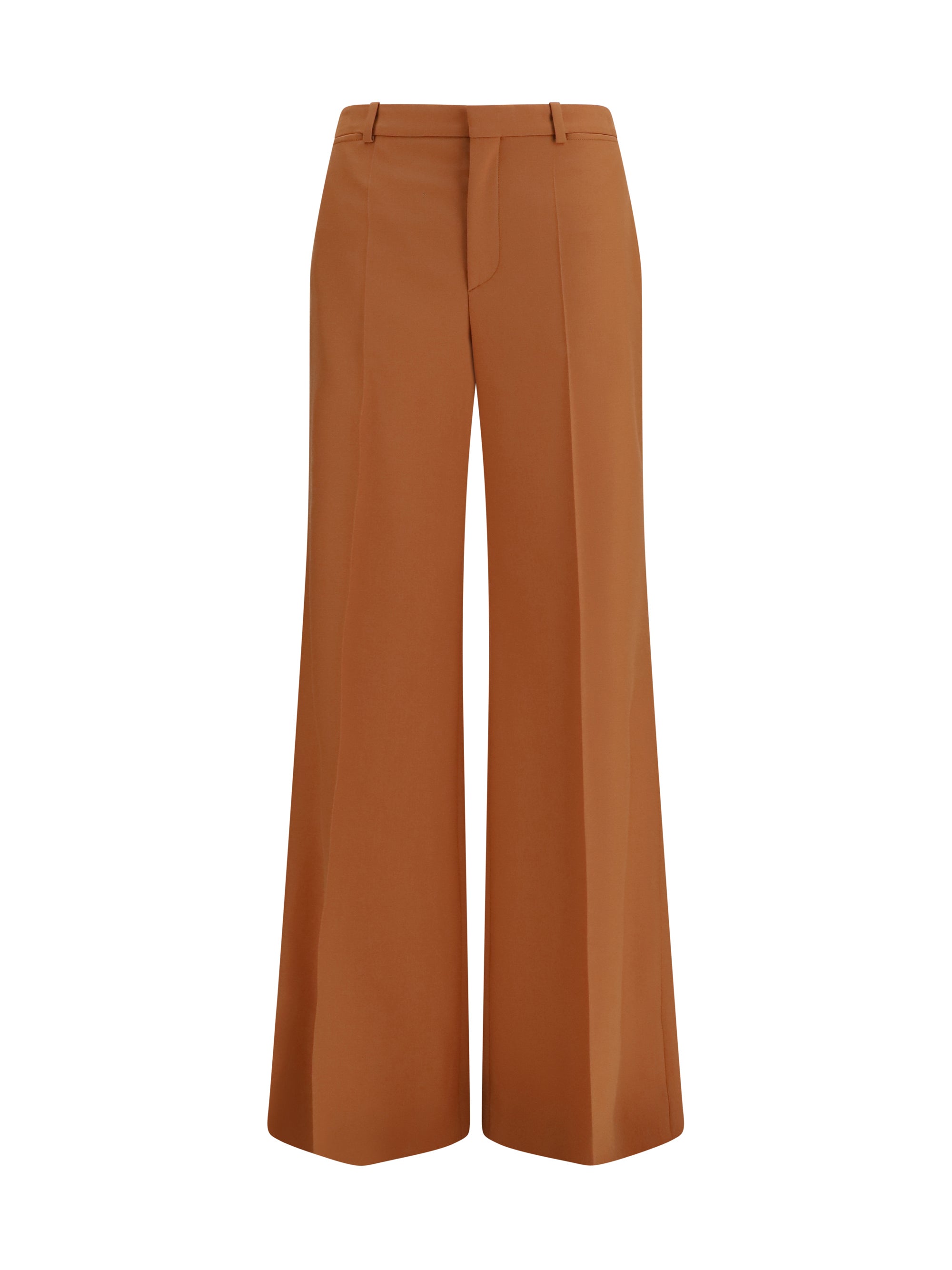 High-Waisted Flared Cotton Trousers — Brown