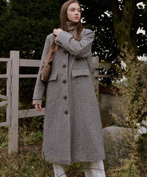 Houndstooth Check Single-breasted Coat