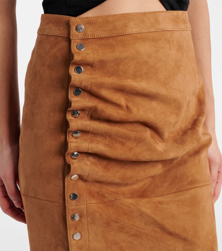 Ruched suede midi skirt