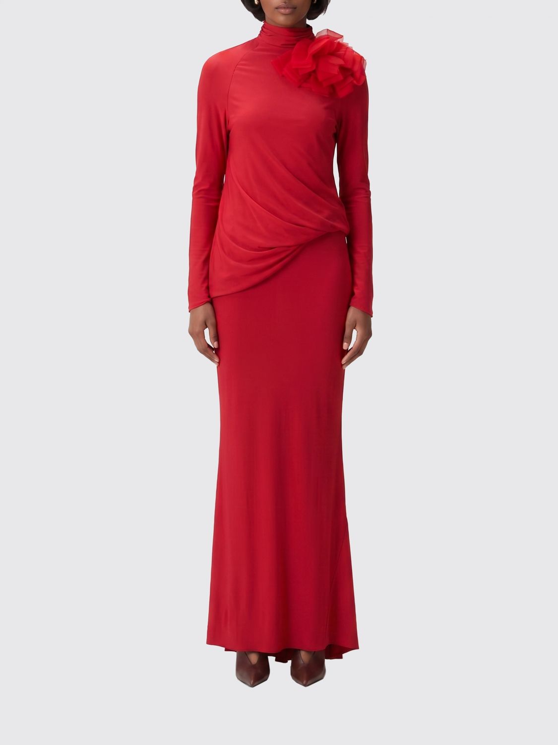 Long Open Back Dress With High Neck Red