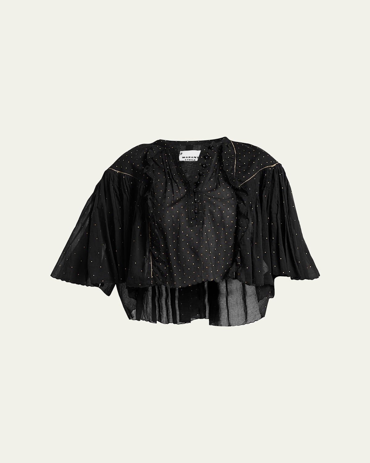 Veenia Polka-Dot Pleated Cotton Voile Crop Blouse
