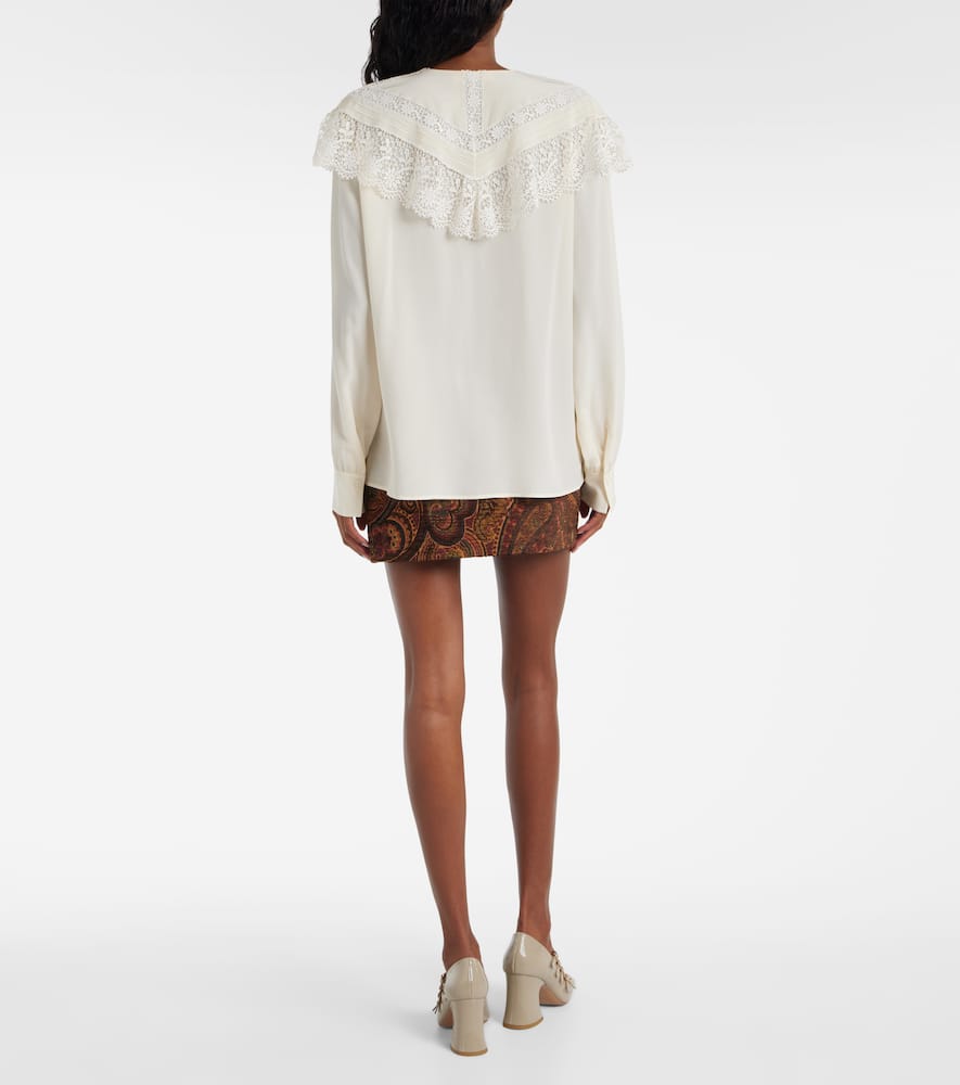 Chloé Lace-trimmed silk crêpe de chine blouse