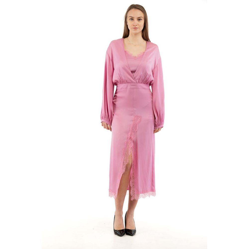 Lace-Trimmed Wrap Dress — Pink
