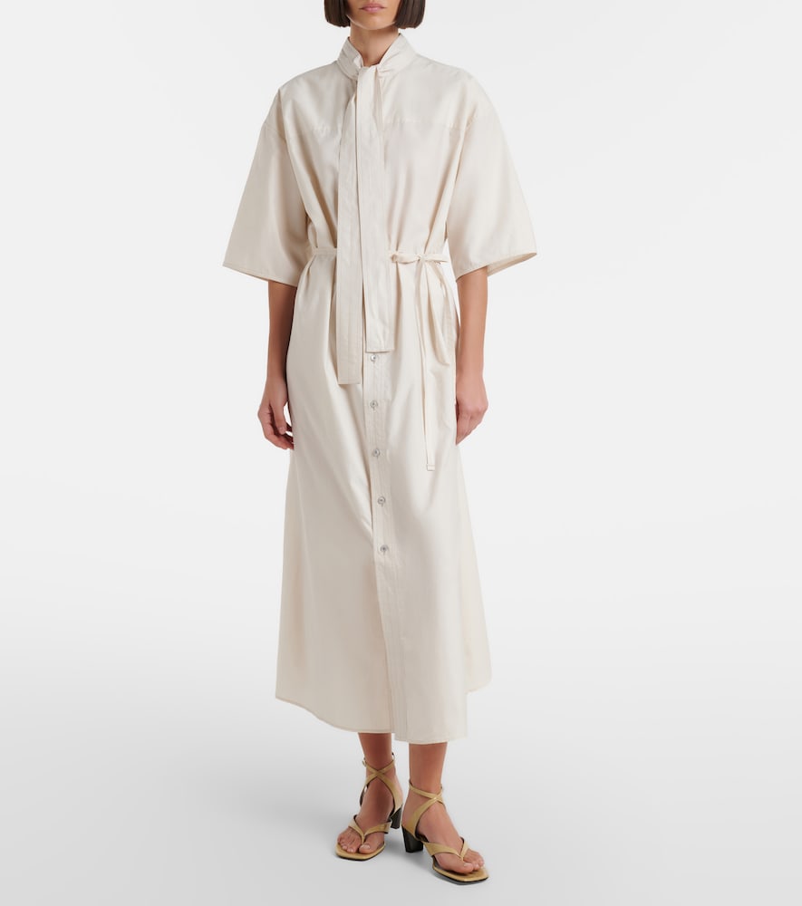 Tie-neck cotton and silk shirt dress