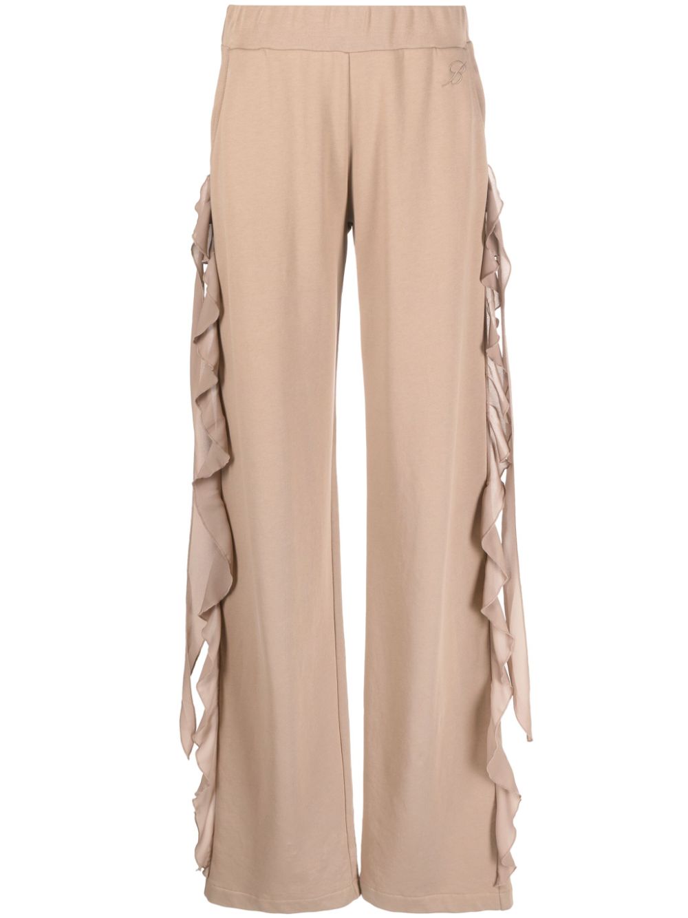 Ruffled-trim wide-leg trousers - Neutrals