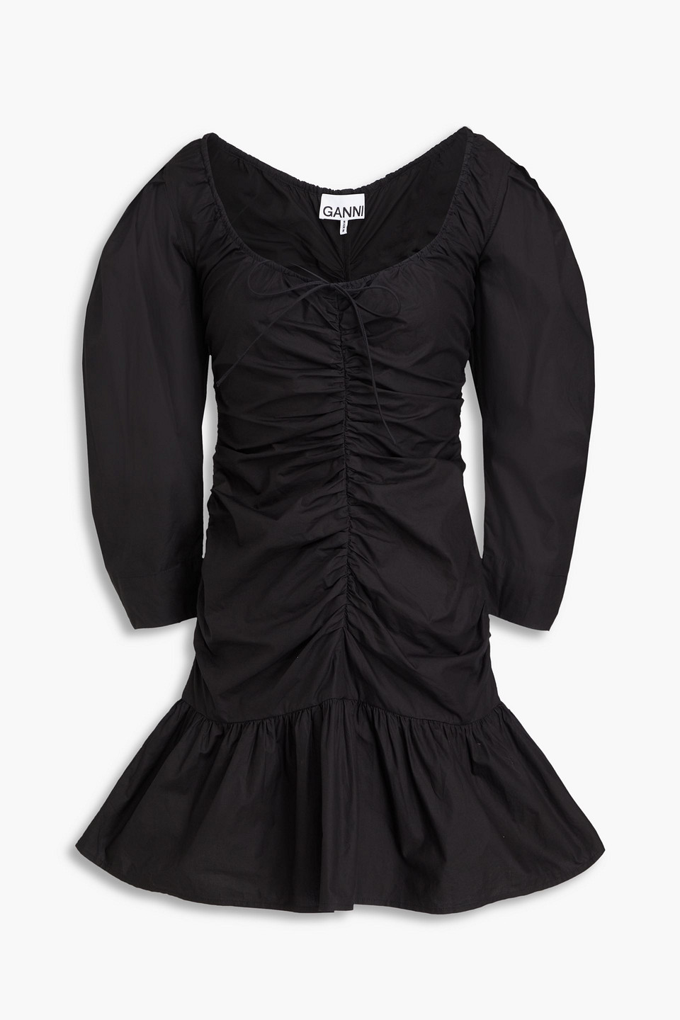 Ruched cotton-poplin mini dress