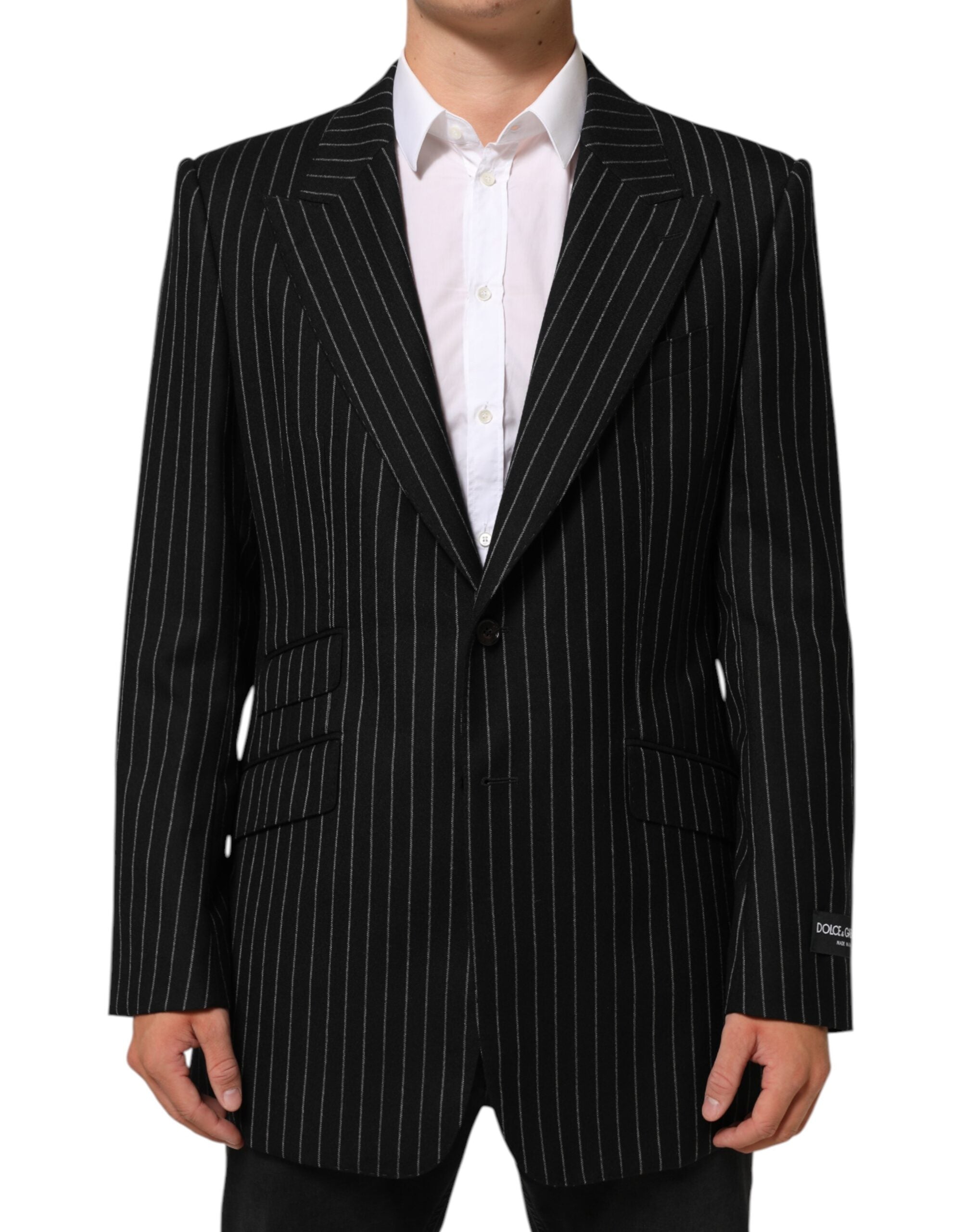 Pinstriped Wool Blazer — Black
