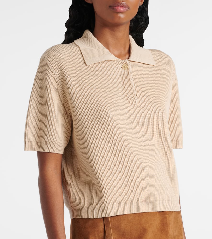 Ribbed-knit silk and cotton polo shirt