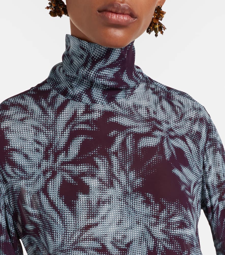 Printed sheer chiffon turtleneck top