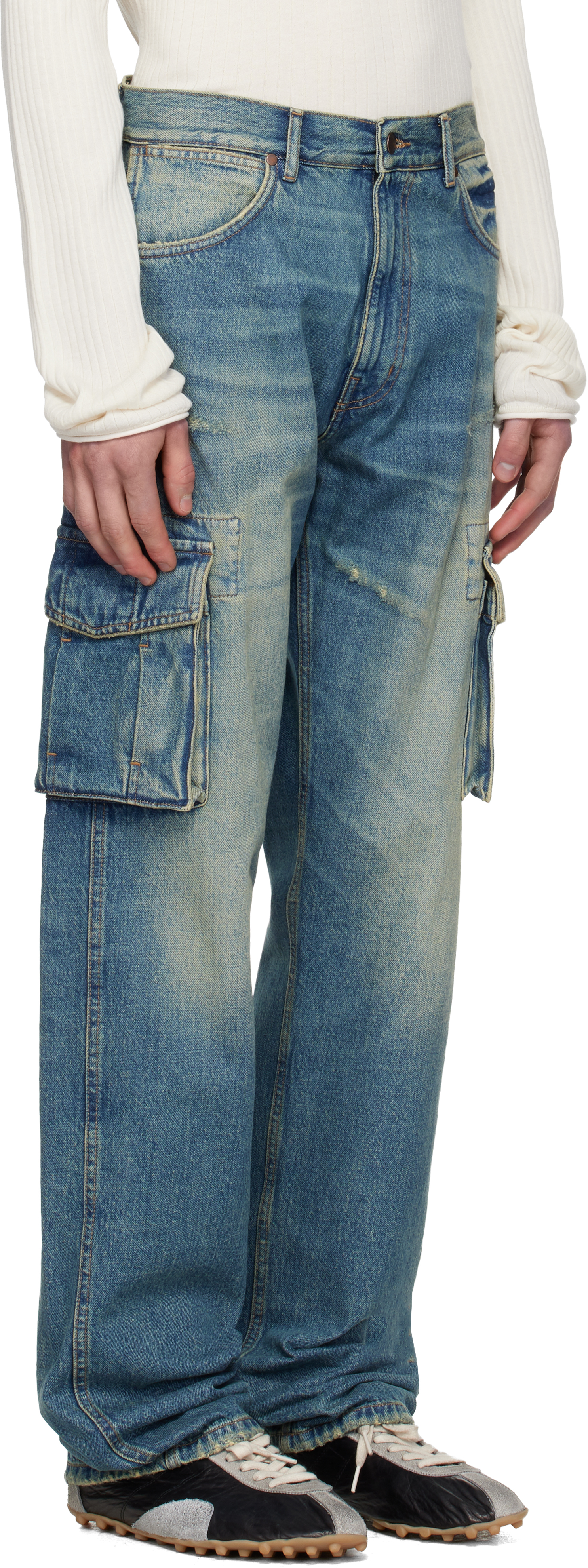Blue Faded Denim Cargo Pants
