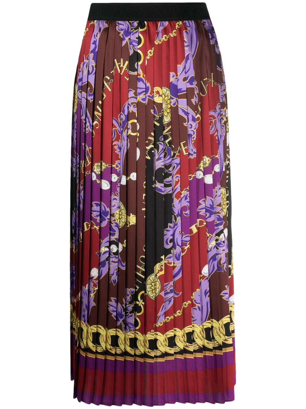 Chain-print plissé midi skirt - Red