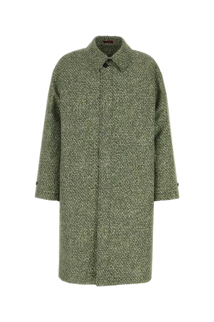 Double-Breasted Poplin Coat With Bouclé Print