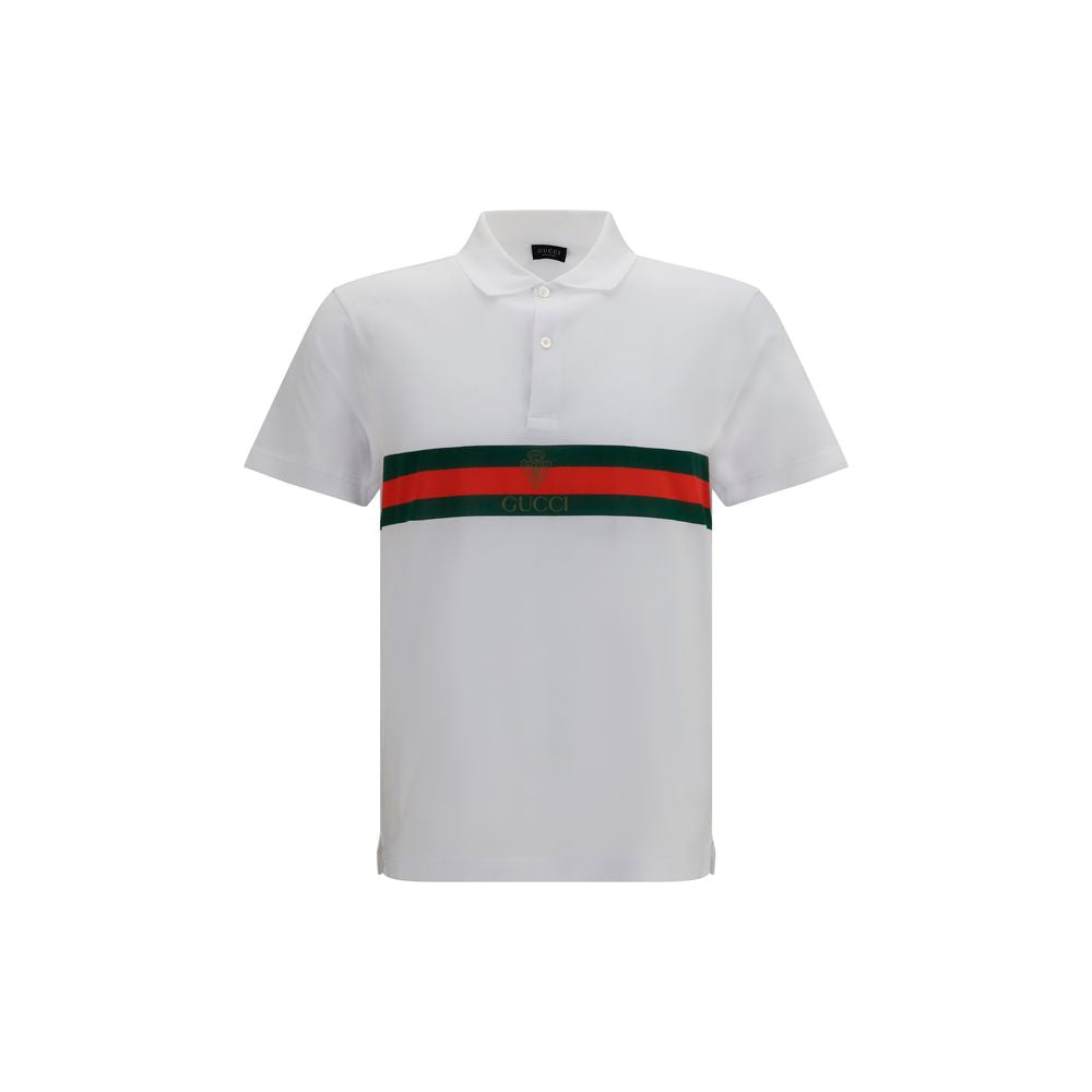 Web-Striped Cotton Polo Shirt — White