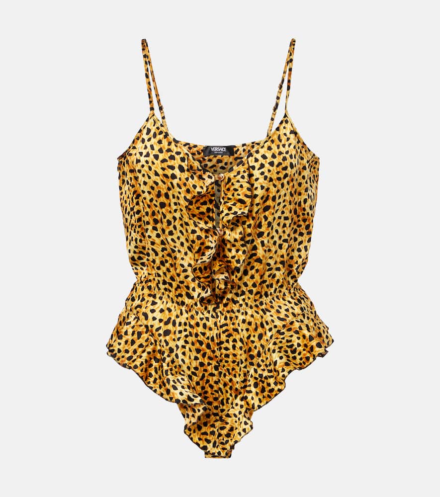 Leopard-print silk satin bodysuit