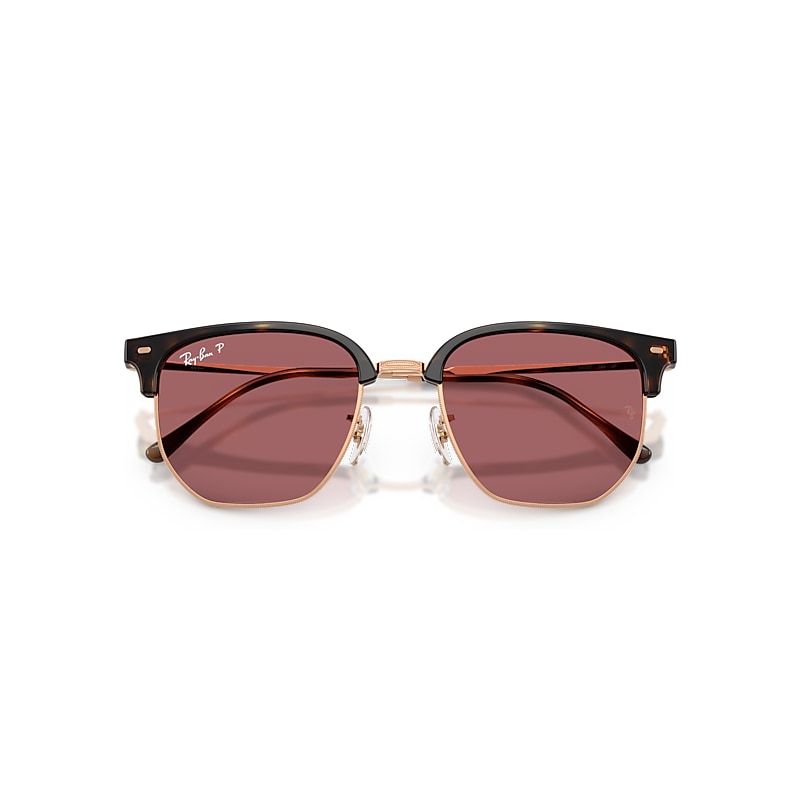 Ray-Ban New Clubmaster Online Only Limited Sunglasses Rose Gold Frame Violet Lenses Polarized
