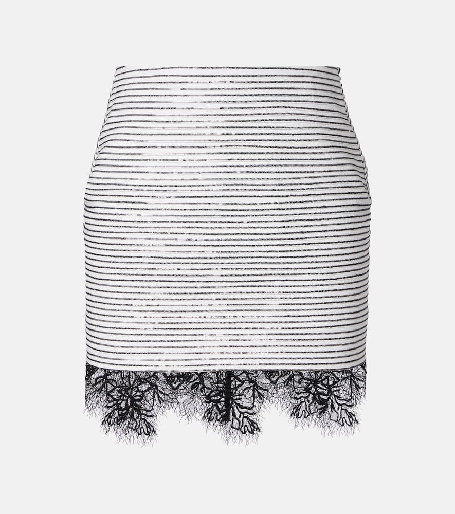 Lace-trimmed sequined cotton miniskirt
