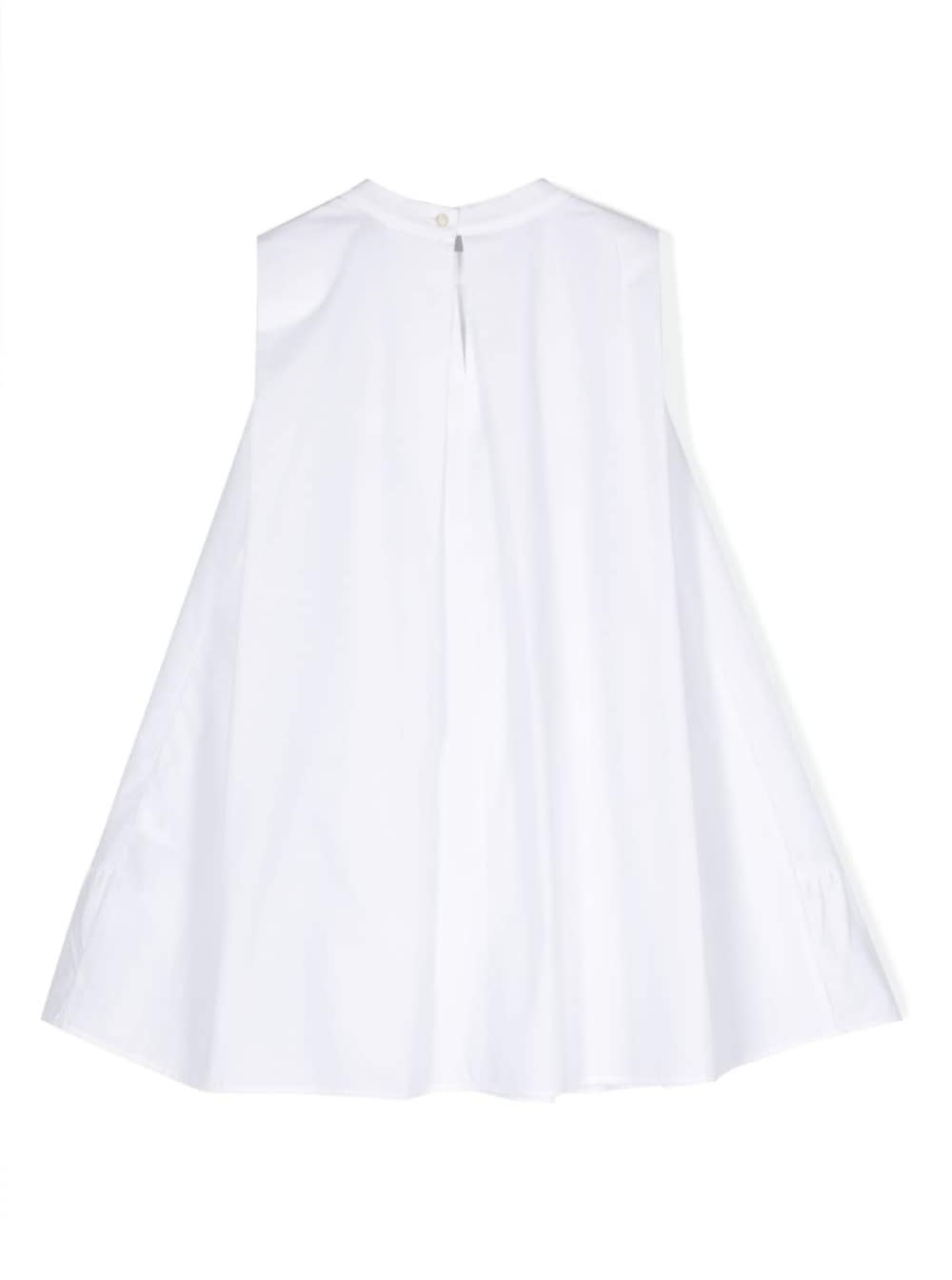 White Crewneck Flared Dress With Frill In Cotton Girl