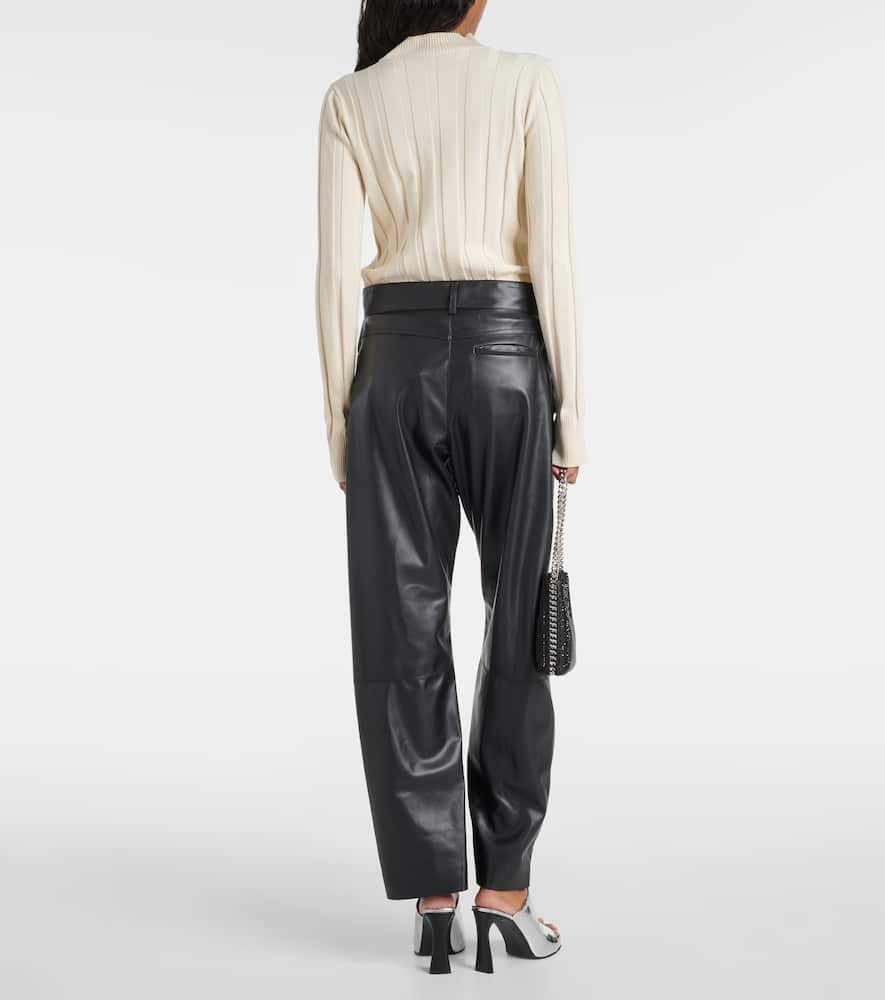 High-rise faux leather straight pants