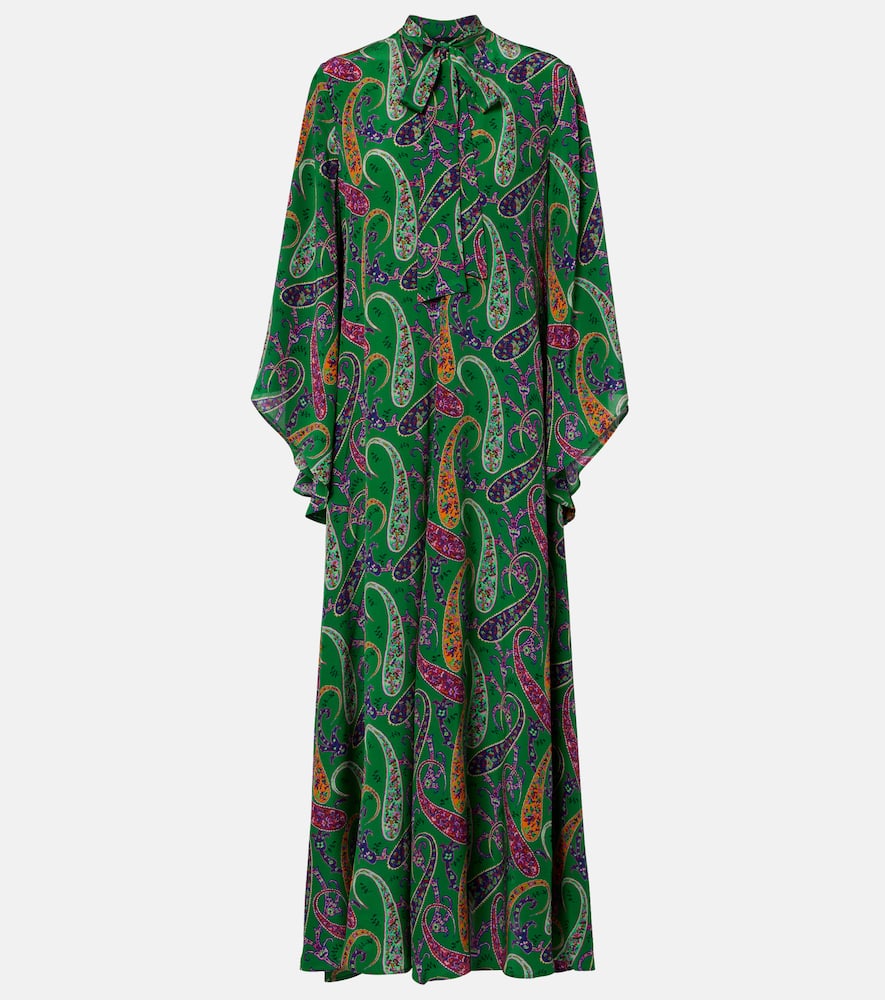 Paisley tie-neck silk maxi dress