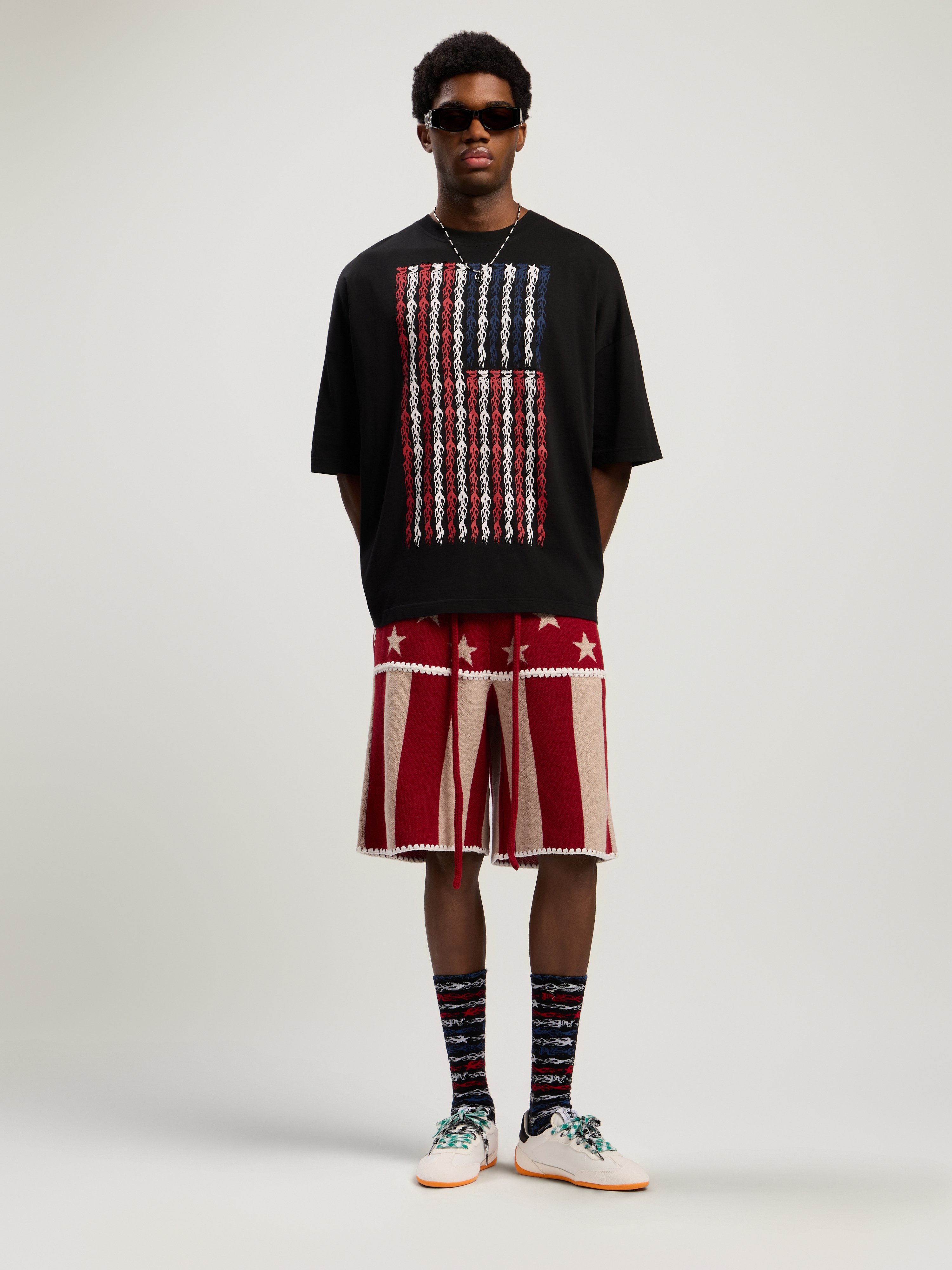 Flames Flag Loose T-shirt Man  Black