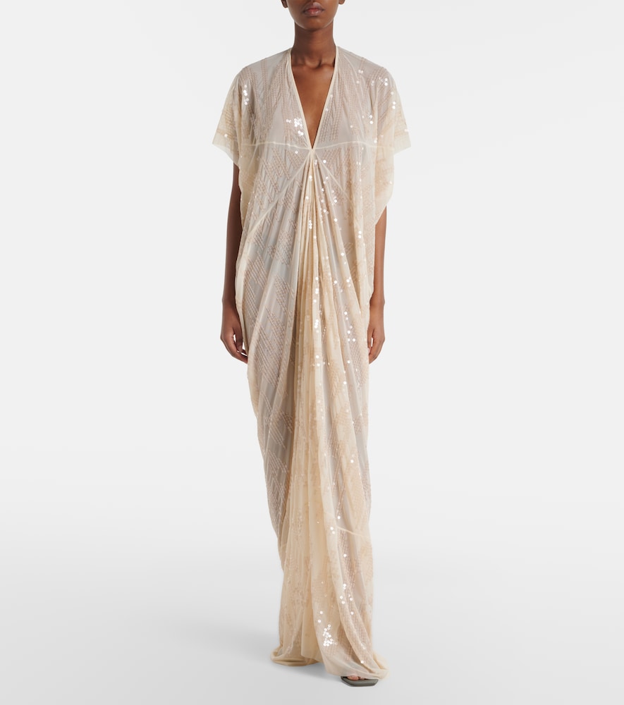 Lilies gathered sequined tulle gown