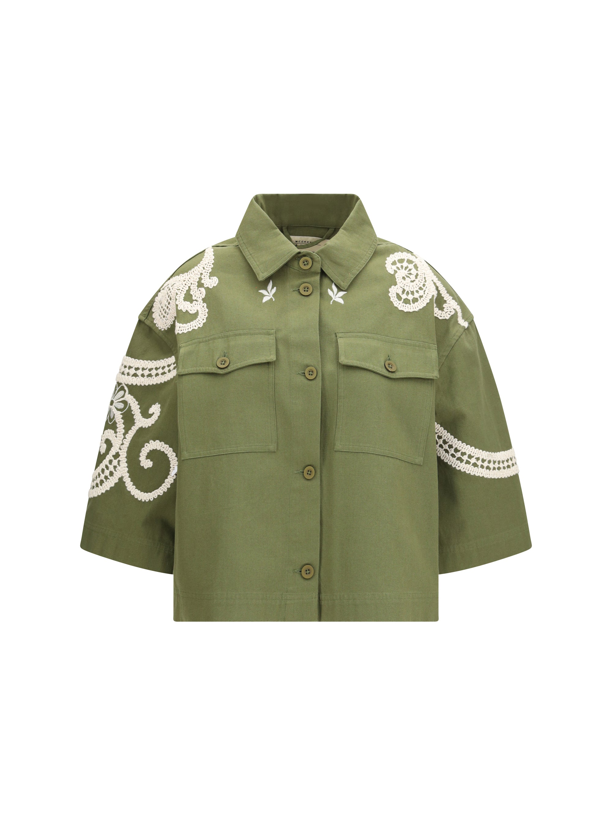 Lace-Embroidered Cotton Jacket — Green