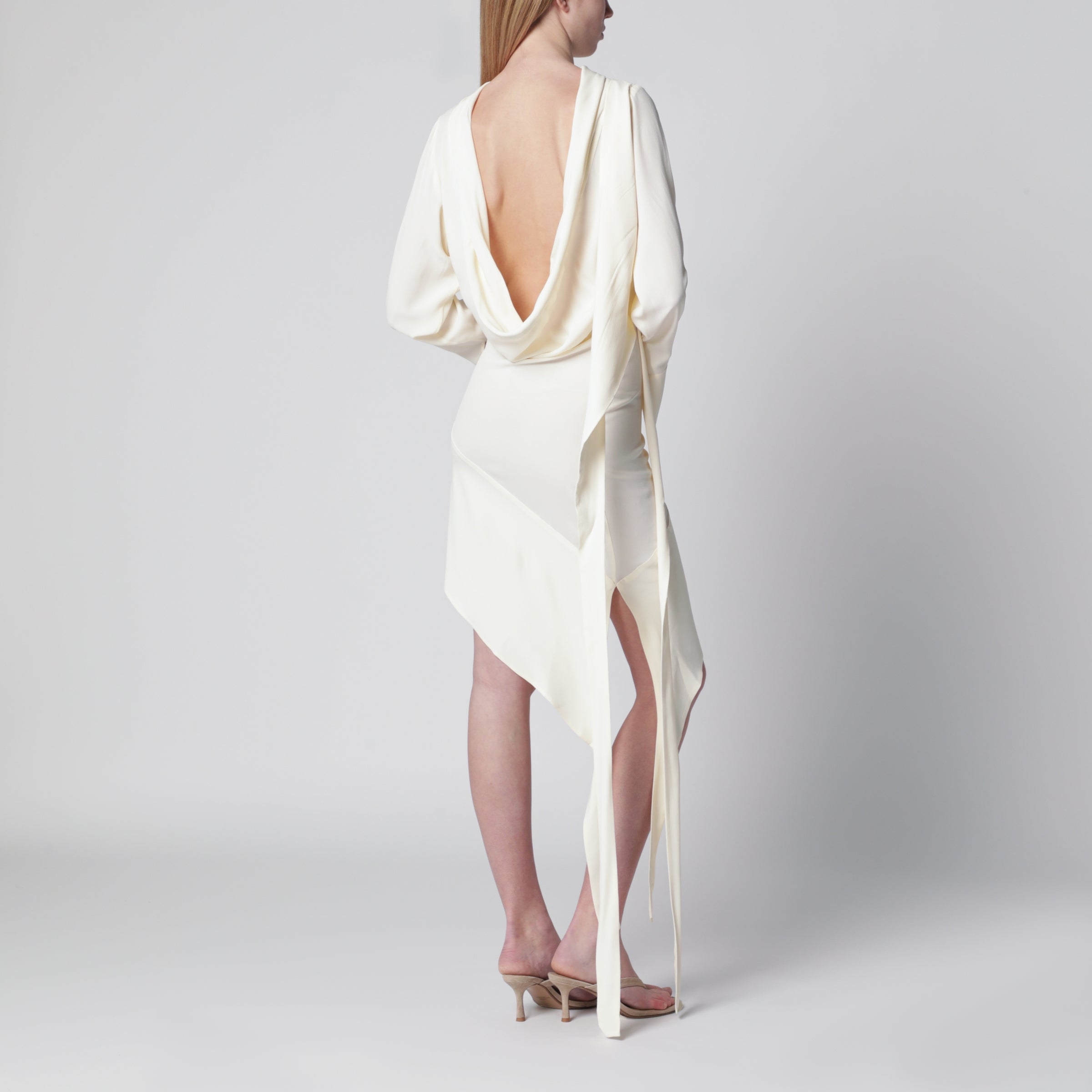 White asymmetric silk-blend dress