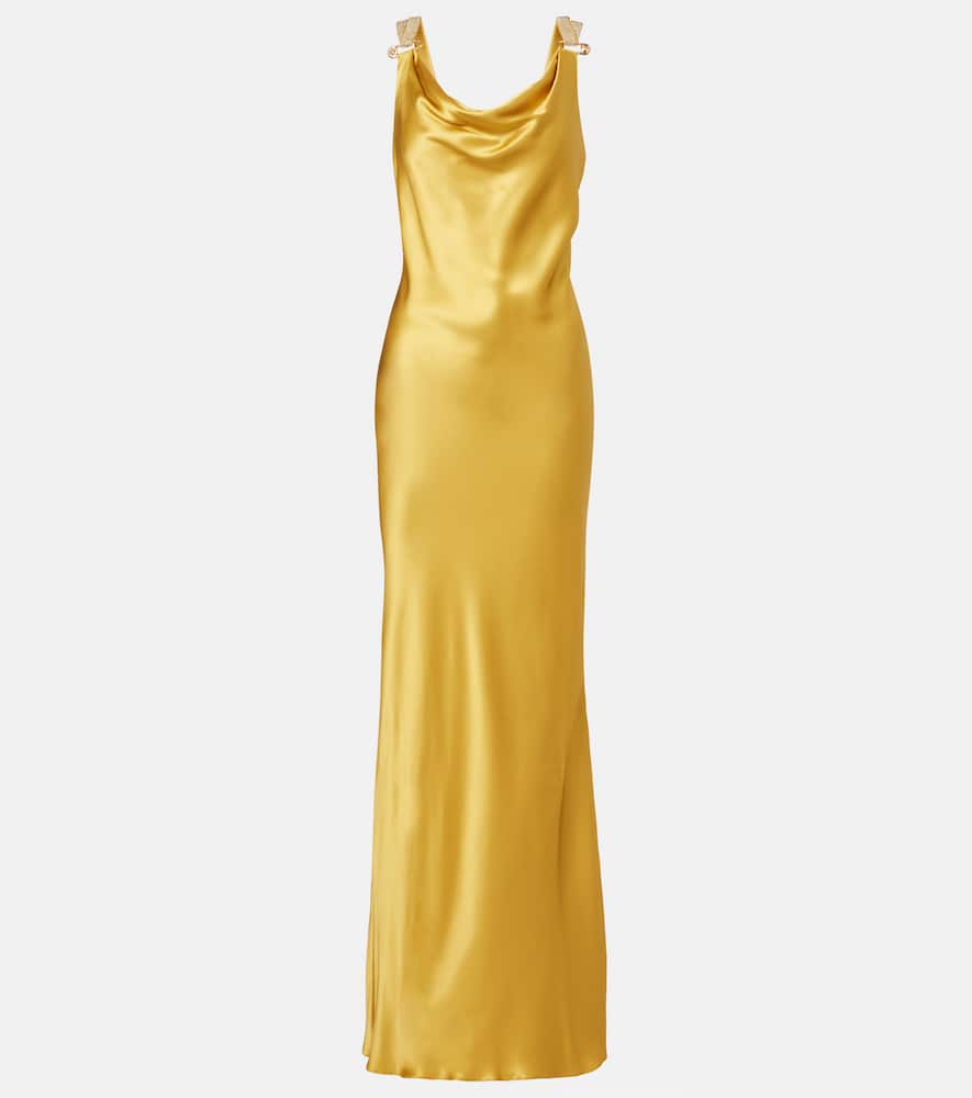 Safety Pin embellished silk satin gown