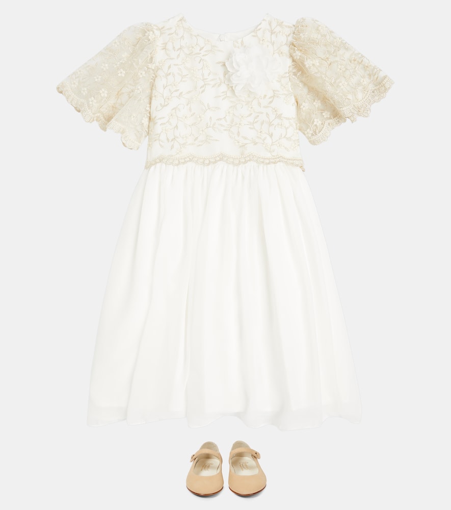 Patachou Bow-detail embroidered tulle dress