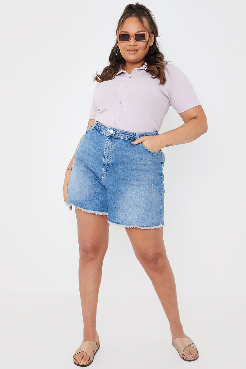 Mid Wash Ripped Denim Shorts