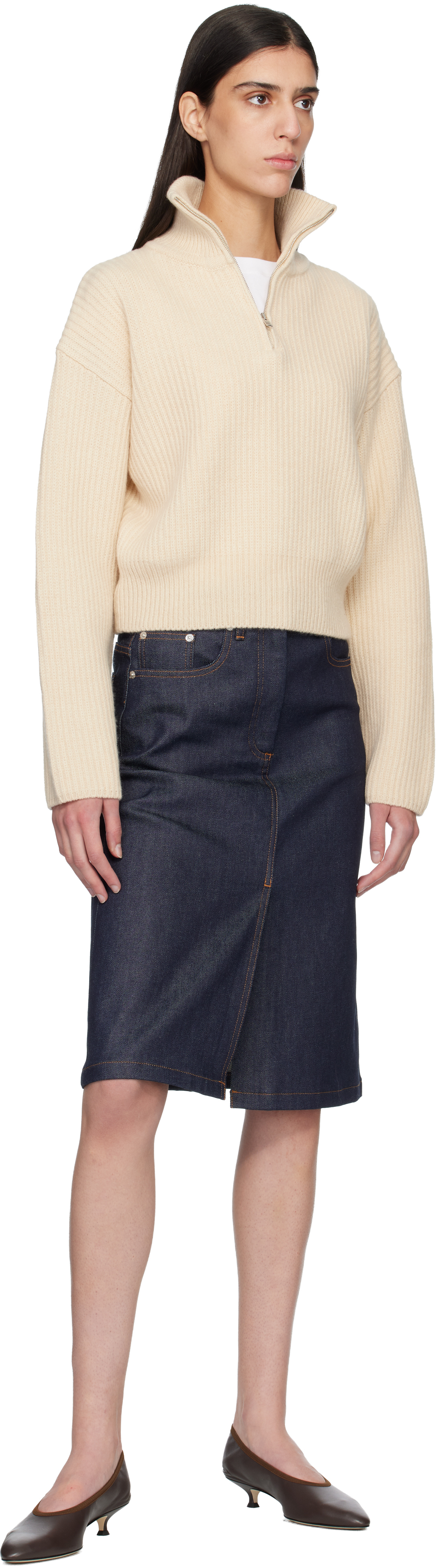 Navy Lizzie Denim Midi Skirt