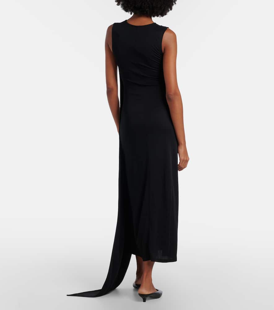 Tie-neck jersey midi dress