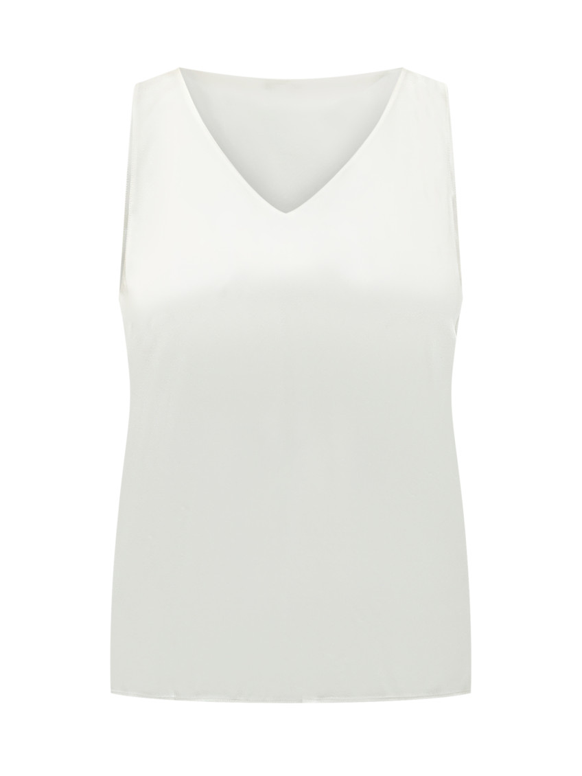 White Solid V Neck Top