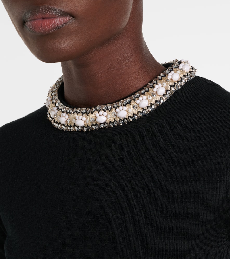 Embroidered virgin wool top