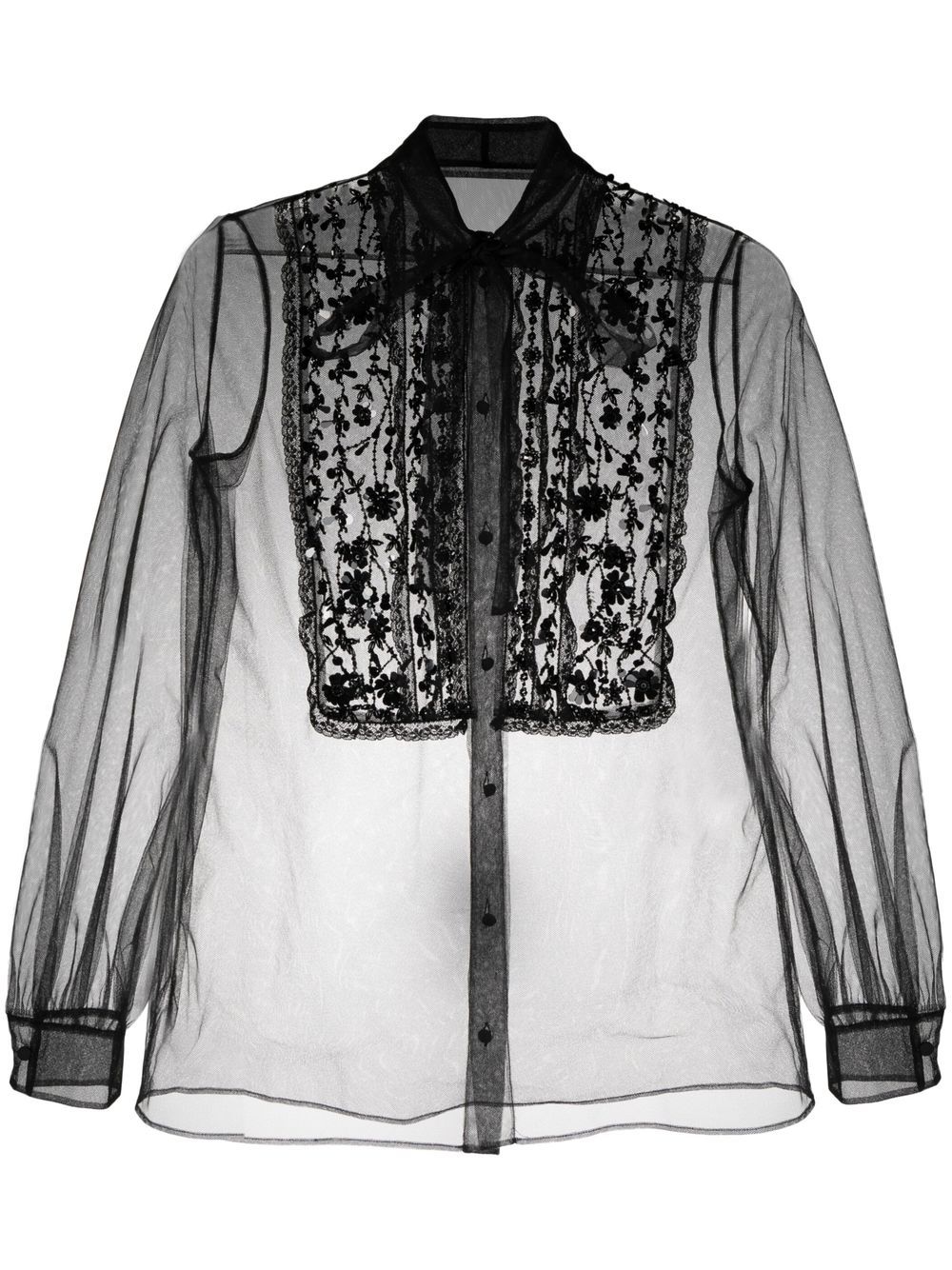 Lace-embroidered sheer top - Black