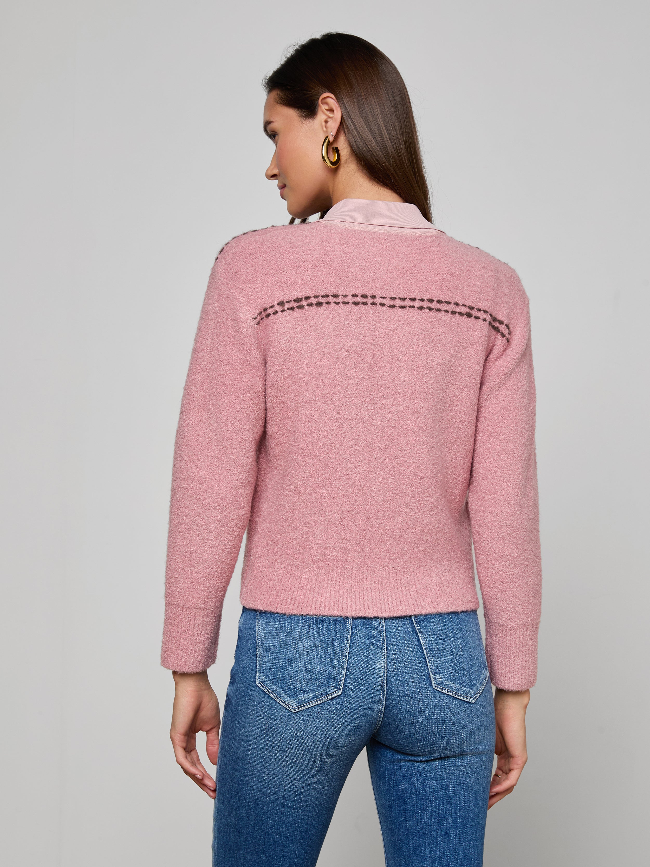 Poetry Cardigan In Mauve Rose/dark Brown