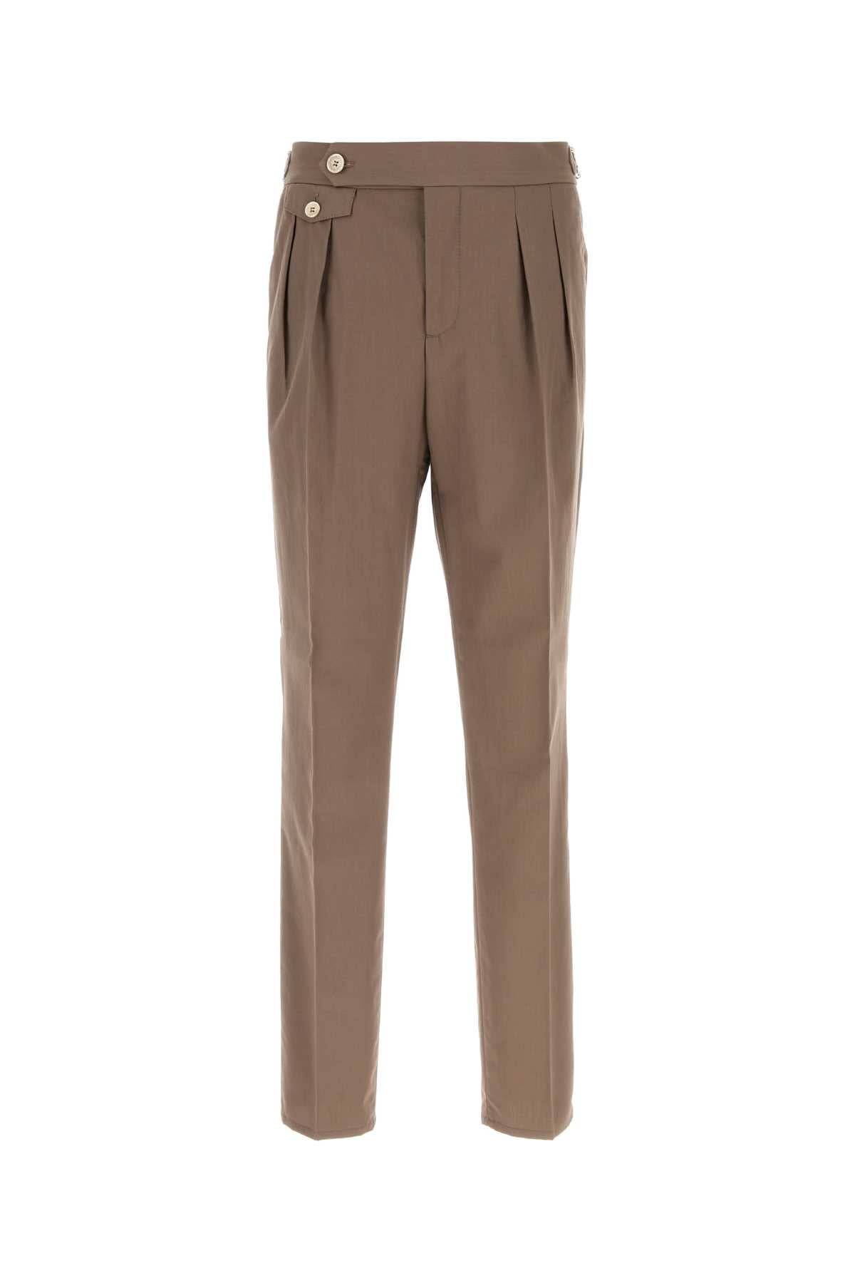 Pleated Cotton Trousers — Taupe