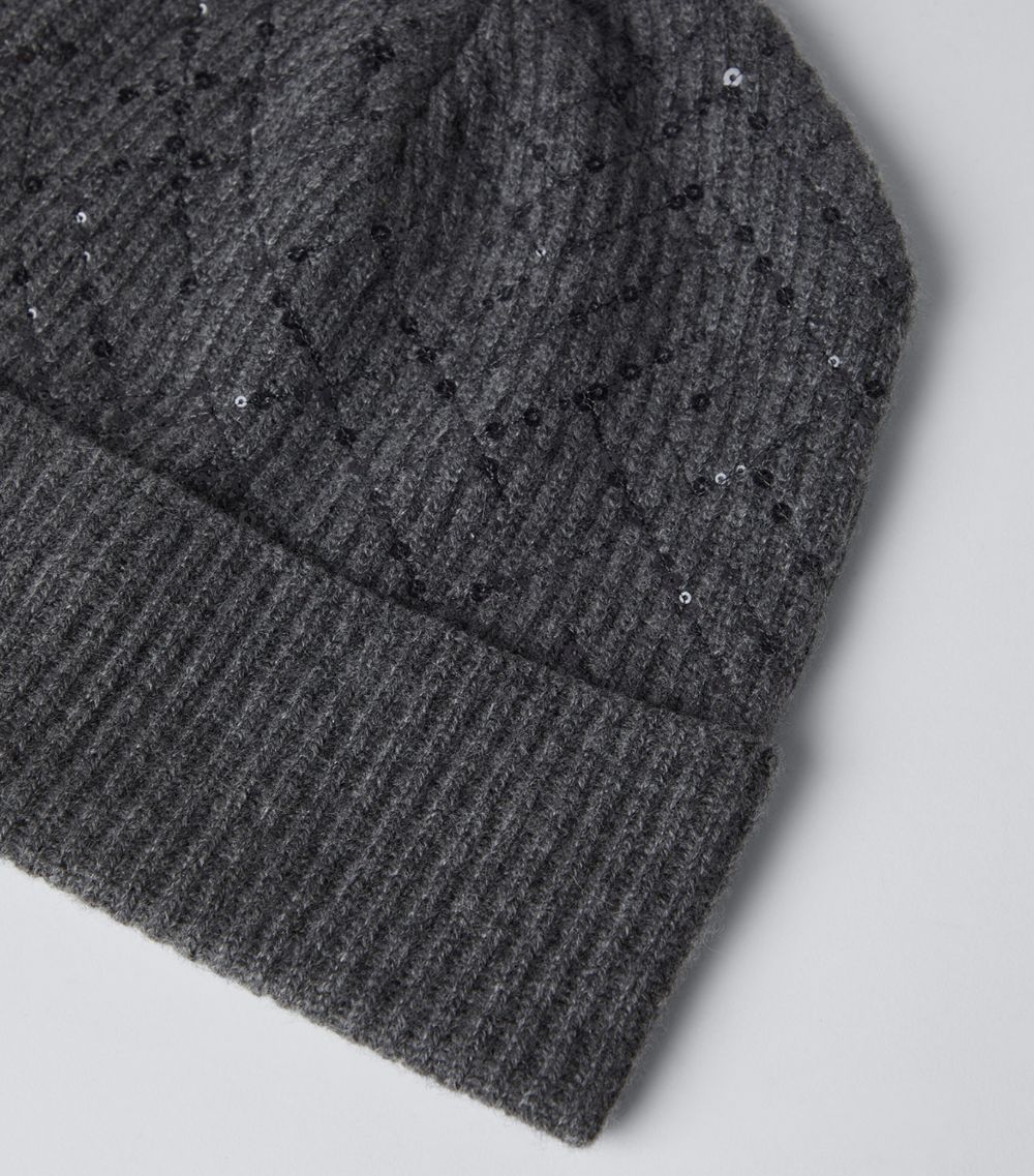 Cashmere Embellished Ribbed Beanie