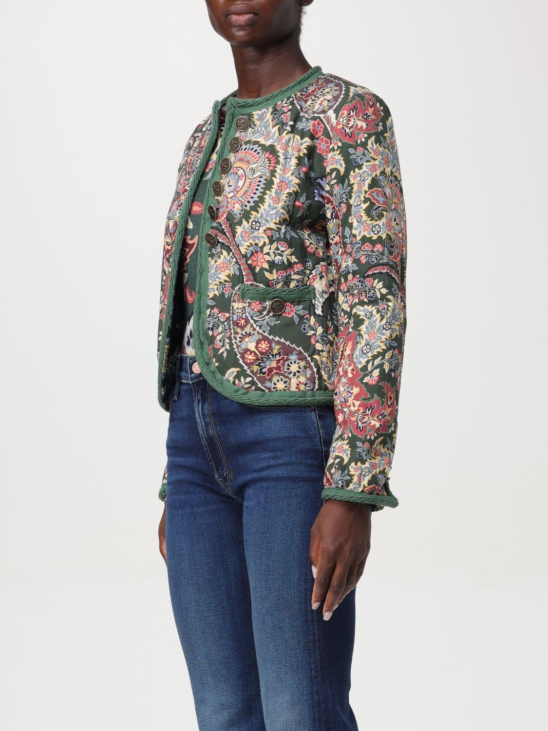 Paisley-print cropped jacket - Green