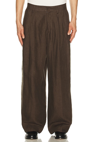 ERL Unisex Pleated Suit Trousers Woven in Dark Brown - Brown. XL/1X also in