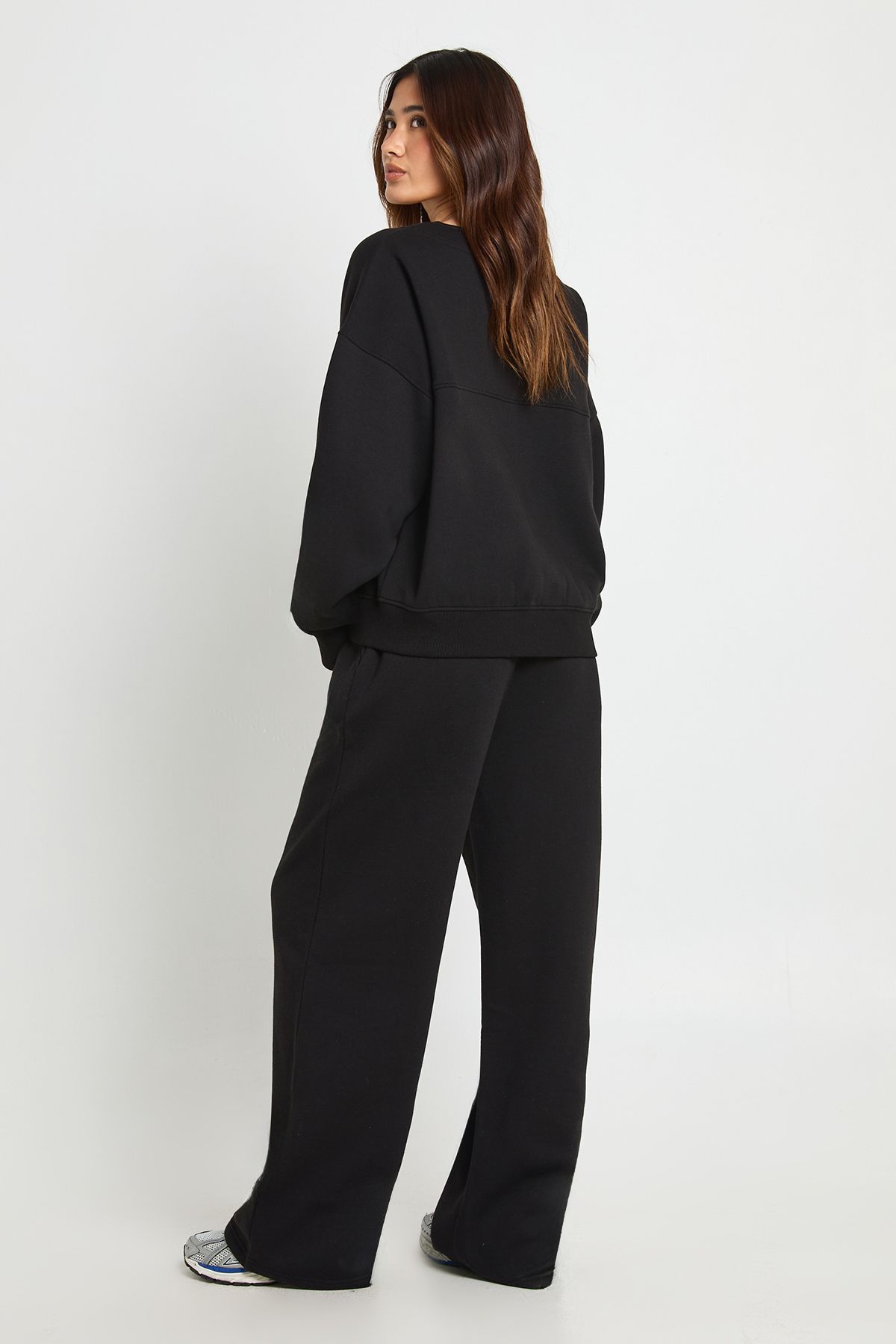 Boohoo Womens Button Through Cardigan Sweatshirt And Straight Leg Jogger Tracksuit - Black Cotton - Mediu