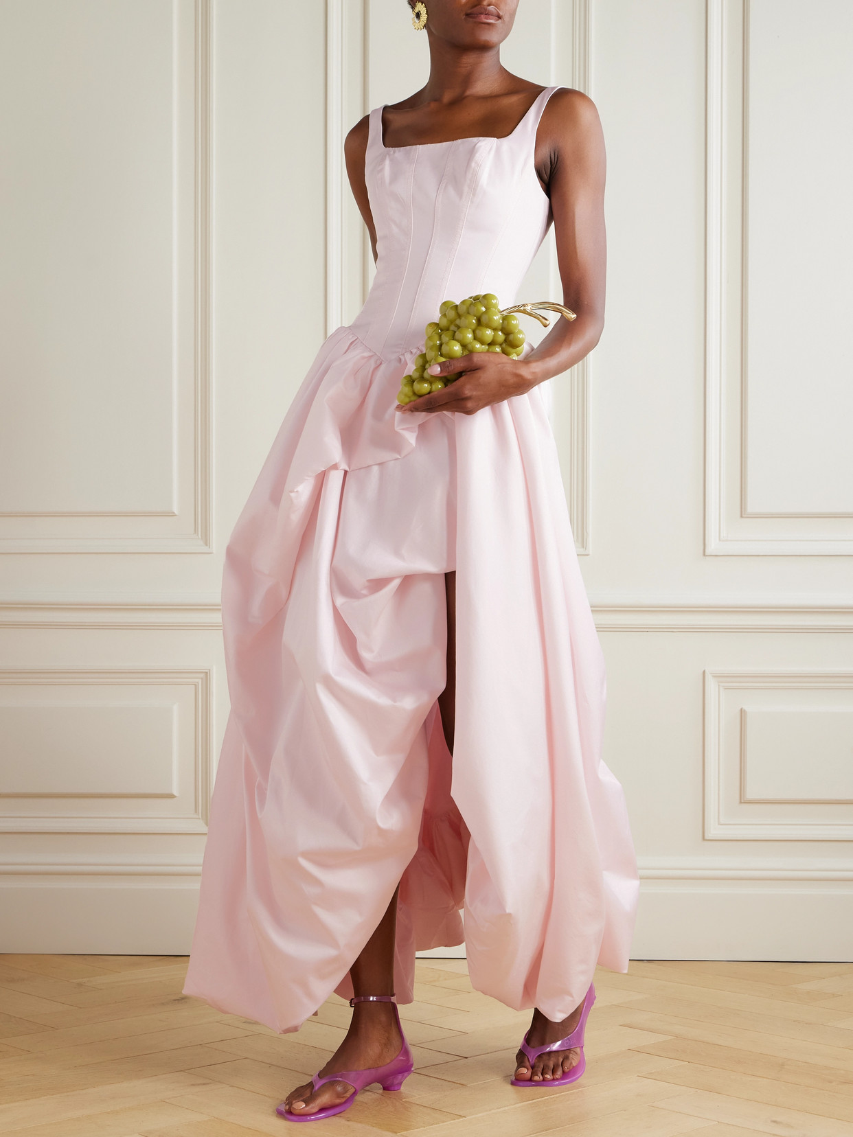Alani Asymmetric Ruffled Pleated Cotton-twill Gown - Pink