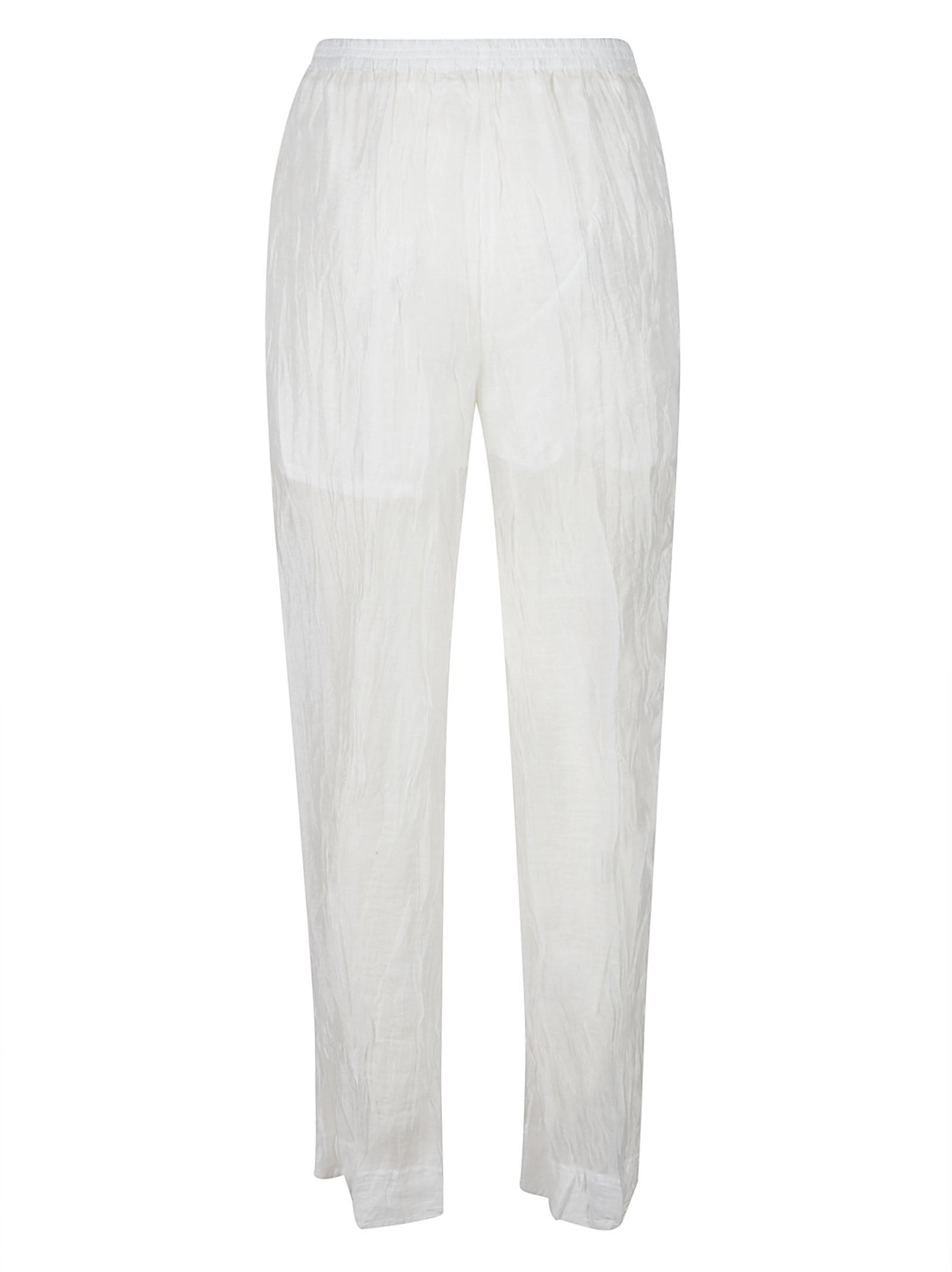 Semi-Sheer White Pants with Adjustable Hem Ties
