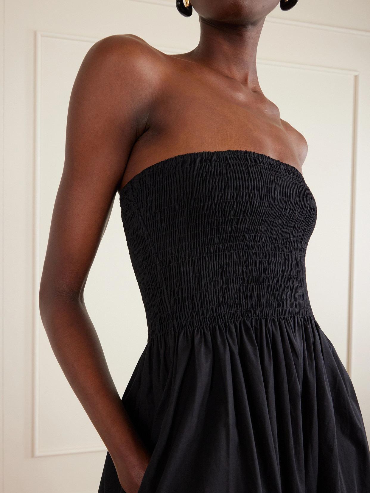 Jamie Strapless Shirred Cotton-poplin Midi Dress - Black