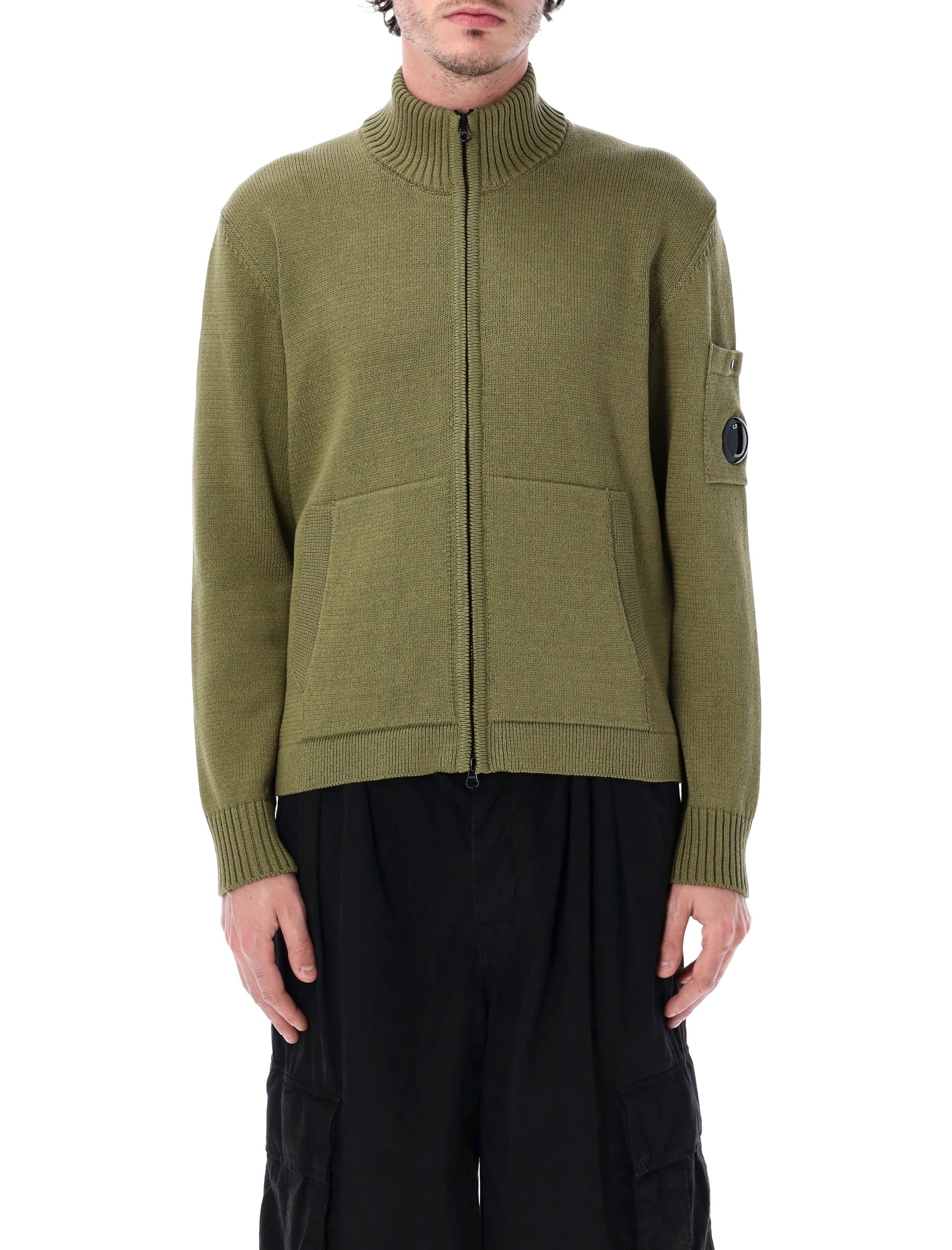 C. p. Company Mini Structured Cotton Cardigan with High Neck Zip
