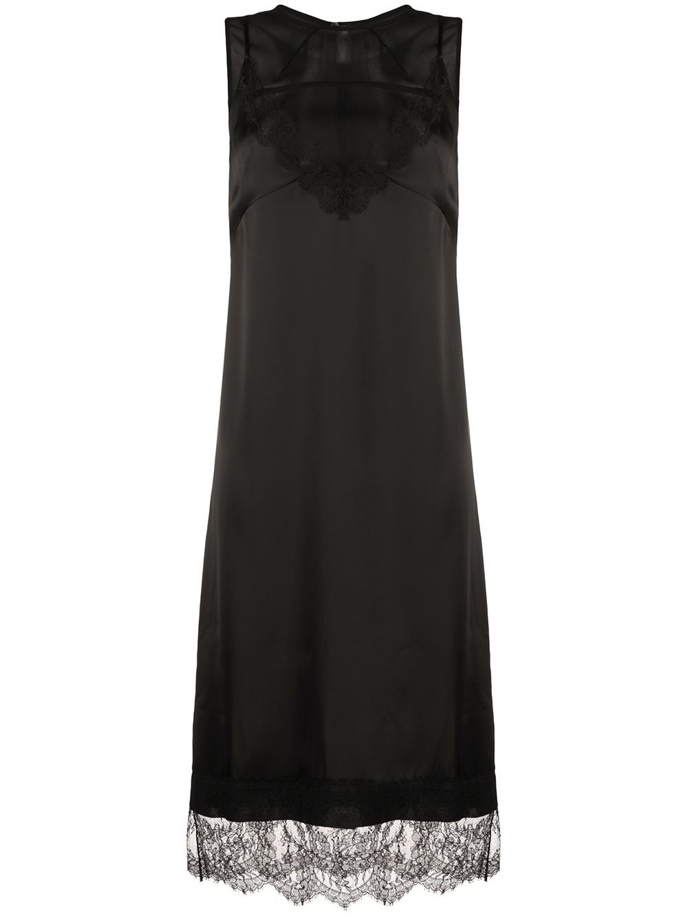 Lace-trim sleeveless dress - Black