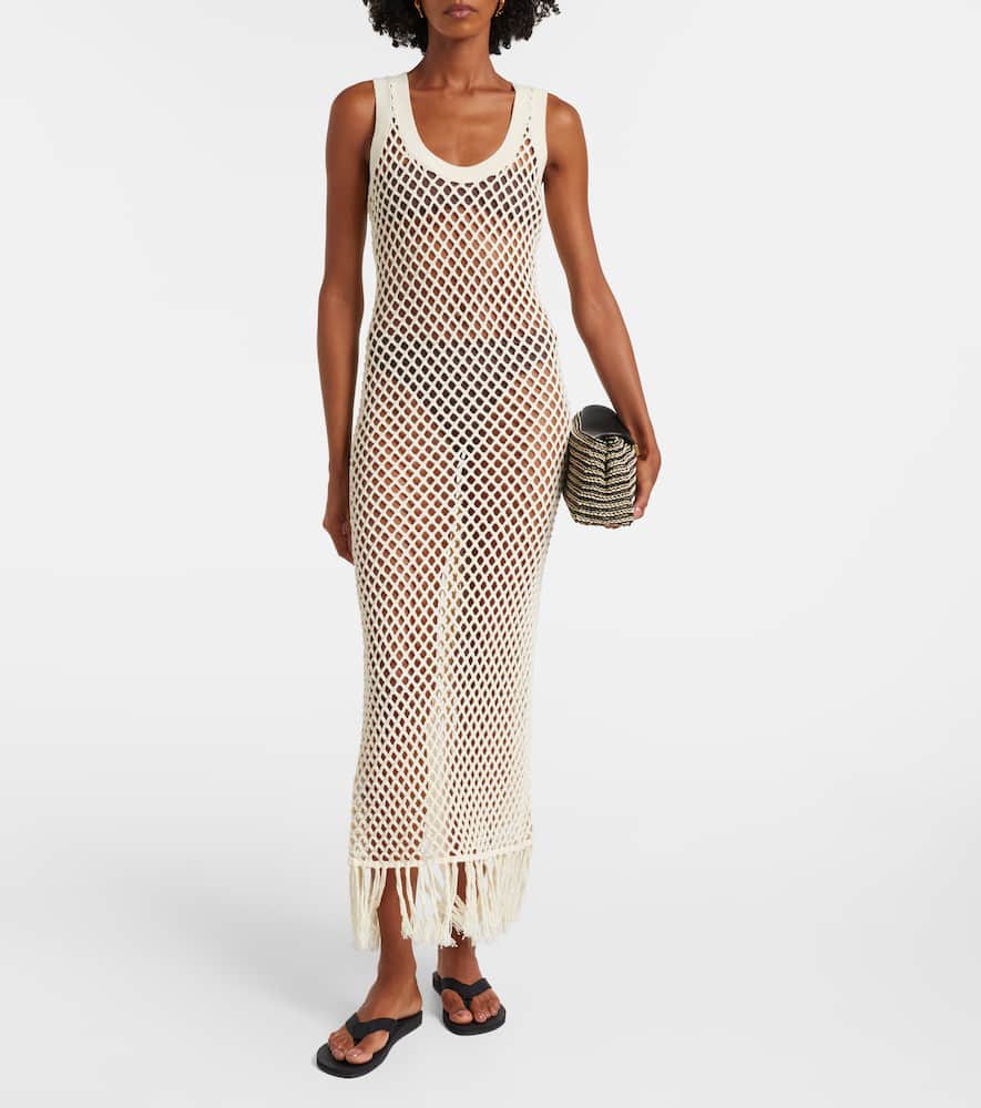 Ilaria fringed open-knit cotton maxi dress